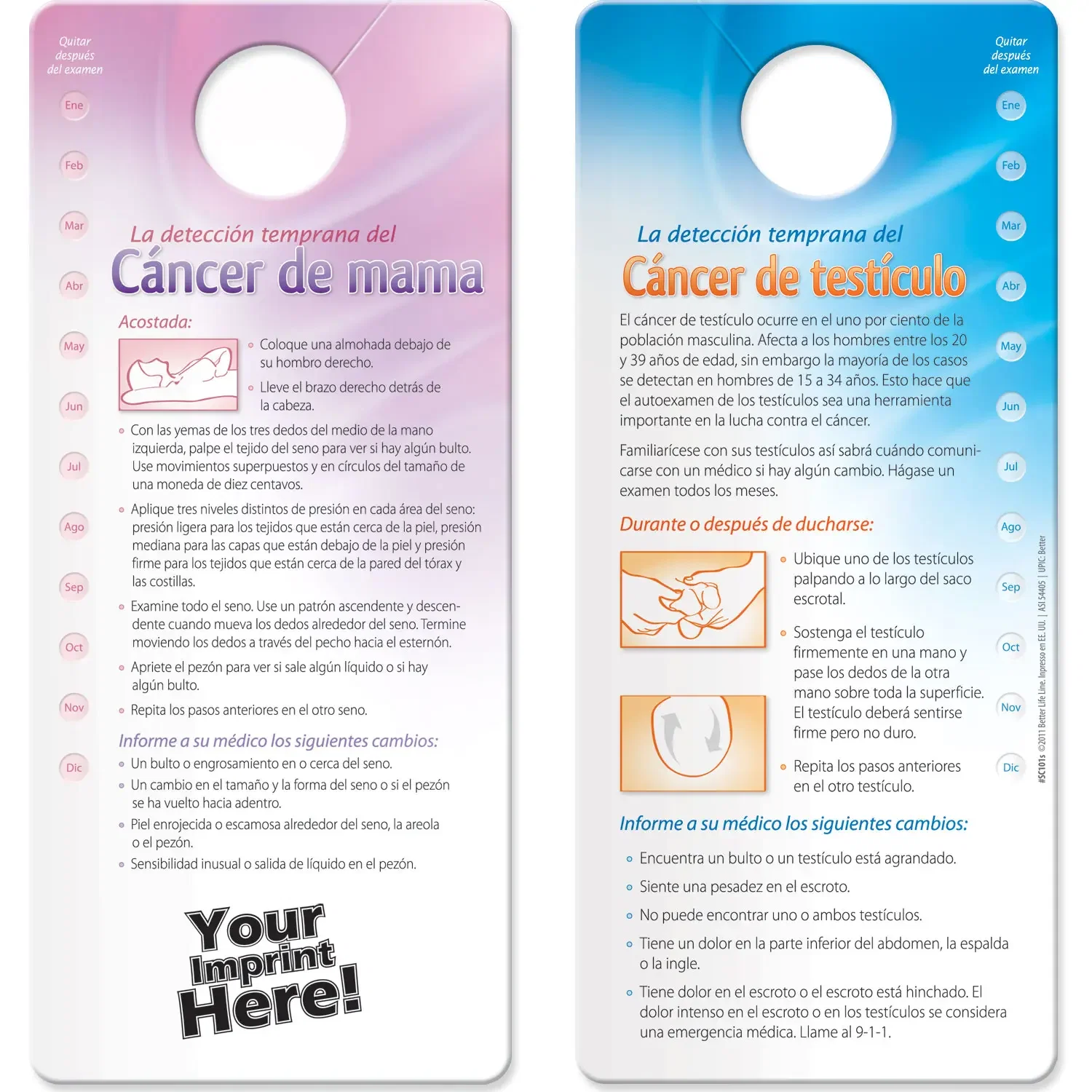 Informational Shower Card detail of perforated punch-out month rounds for tracking