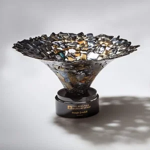 Fused Gold and Silver Shard Art Glass Bowl Award With Ebony Chips