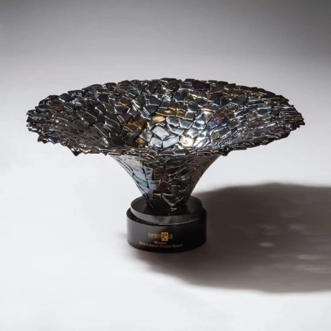 Custom Fused Gold and Silver Shard Art Glass Bowl Award With Ebony Chips for sales achievement awards