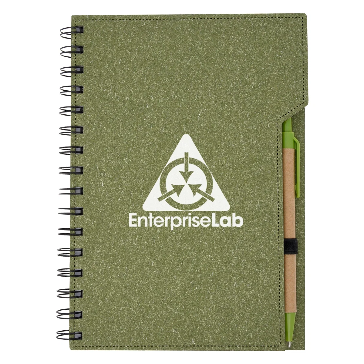 Gray notebook and pen photographed from above
