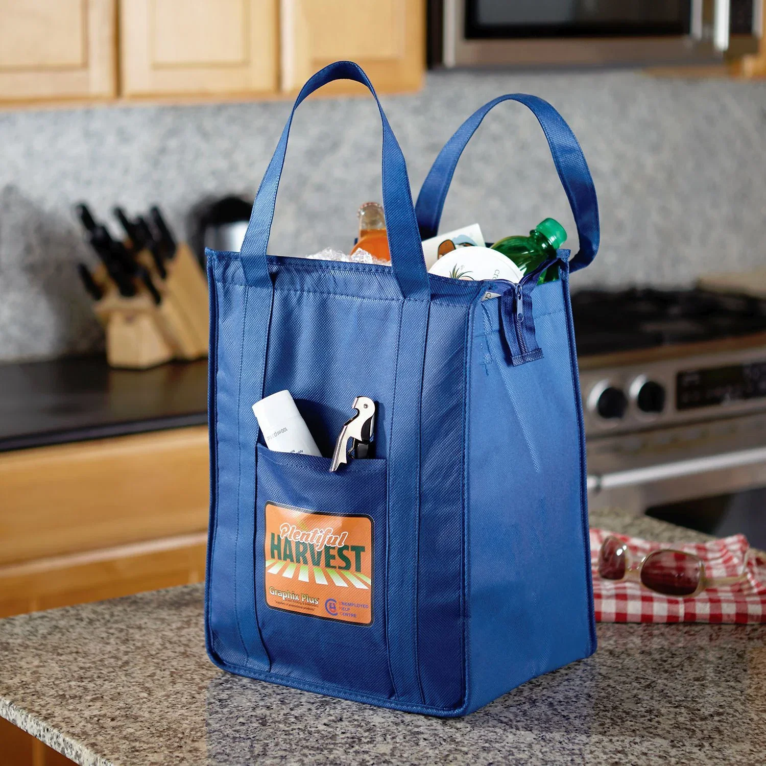 Insulated Polytex Tote W/Zipper — Blue — view 3