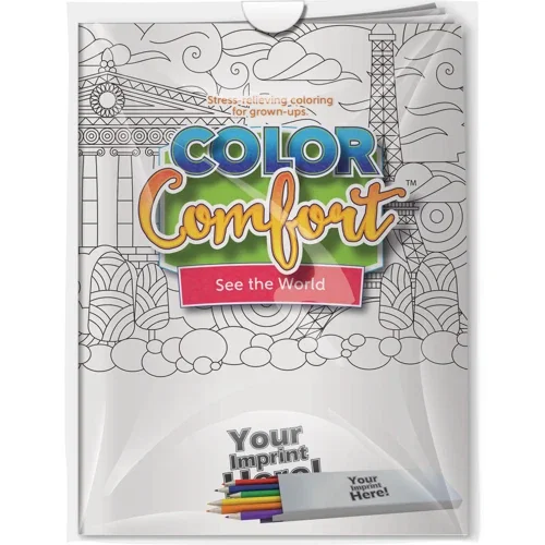 International Landmarks Adult Coloring Book and Colored Pencils Combo Pack, front view