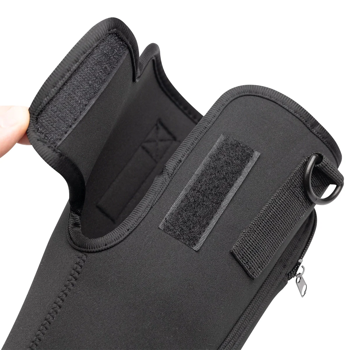 Front pouch opens to hold keys or a phone
