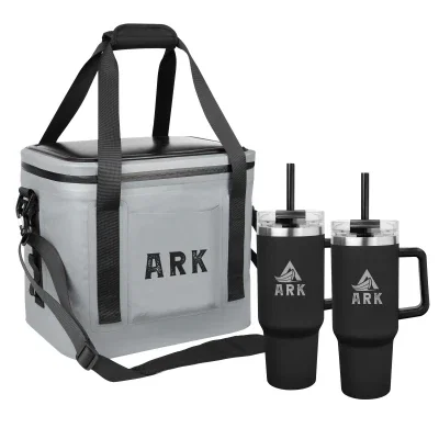 Cooler bag and matching drink bottle presented as one kit