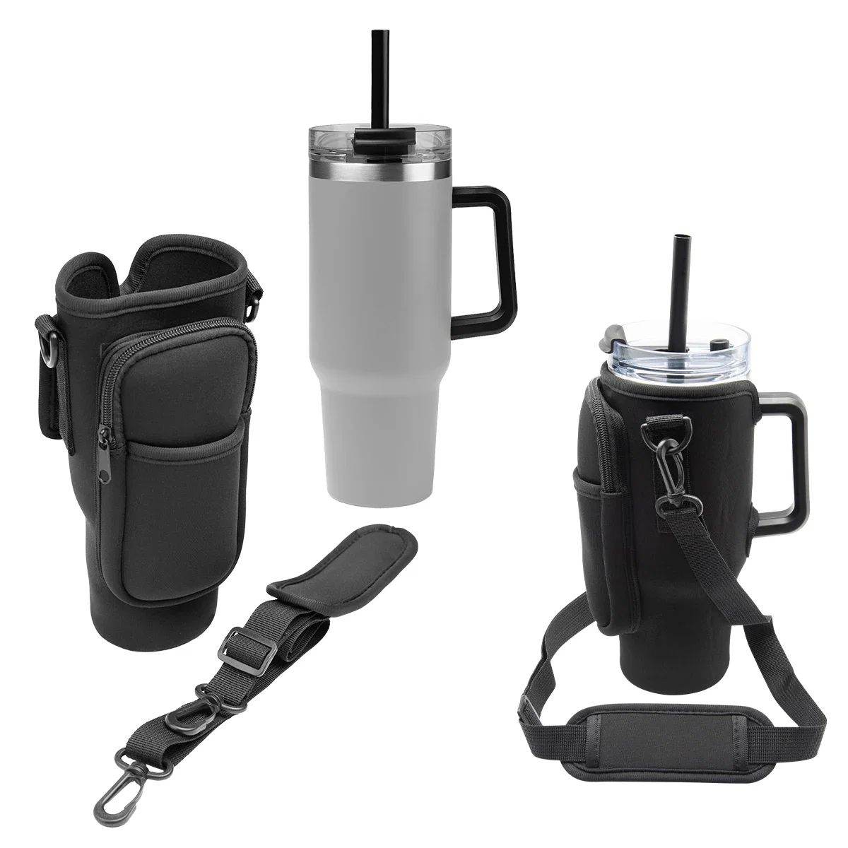 Cup and bag arranged together for a walk