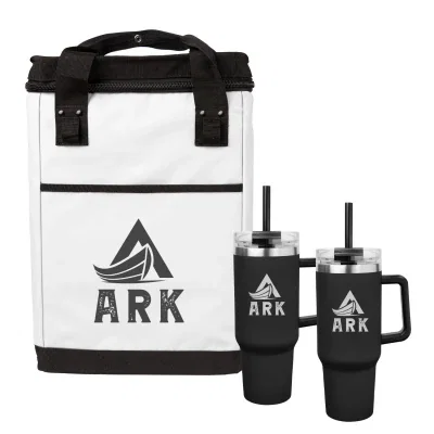 Travel kit pairing a tall tumbler with a bag