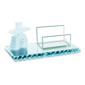 Jade Glass Inukshuk Card Holder on Chipped-Edge Jade Base