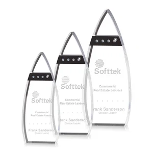 Curved Optical Crystal Award With Black Accents and Diamond Gems
