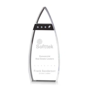 Curved Optical Crystal Award With Black Accents and Diamond Gems