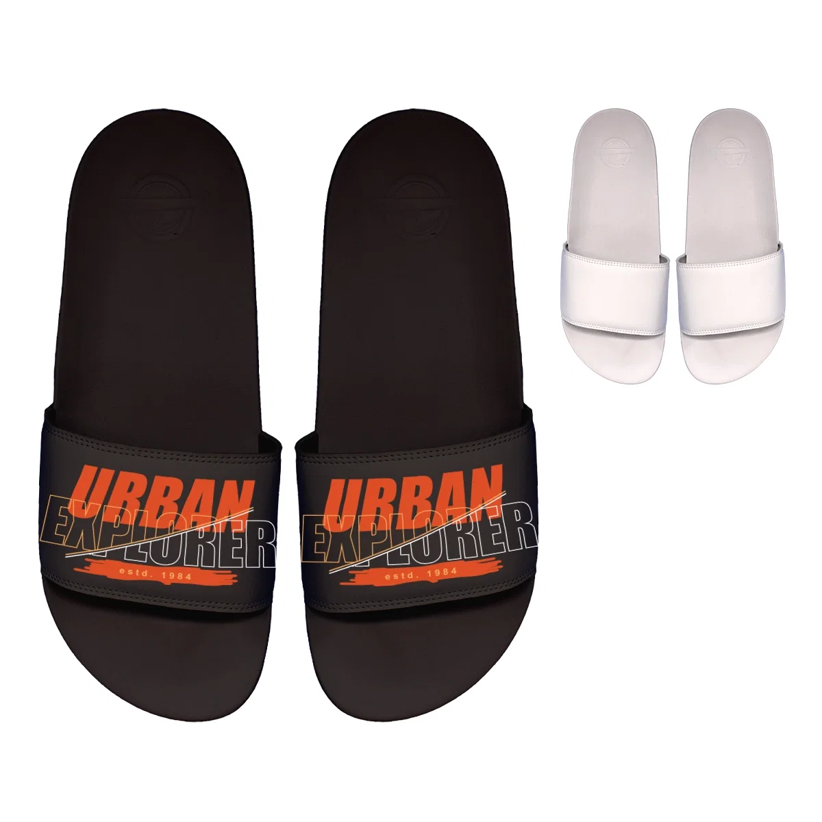 Slide sandals with a wide molded strap shown from the side