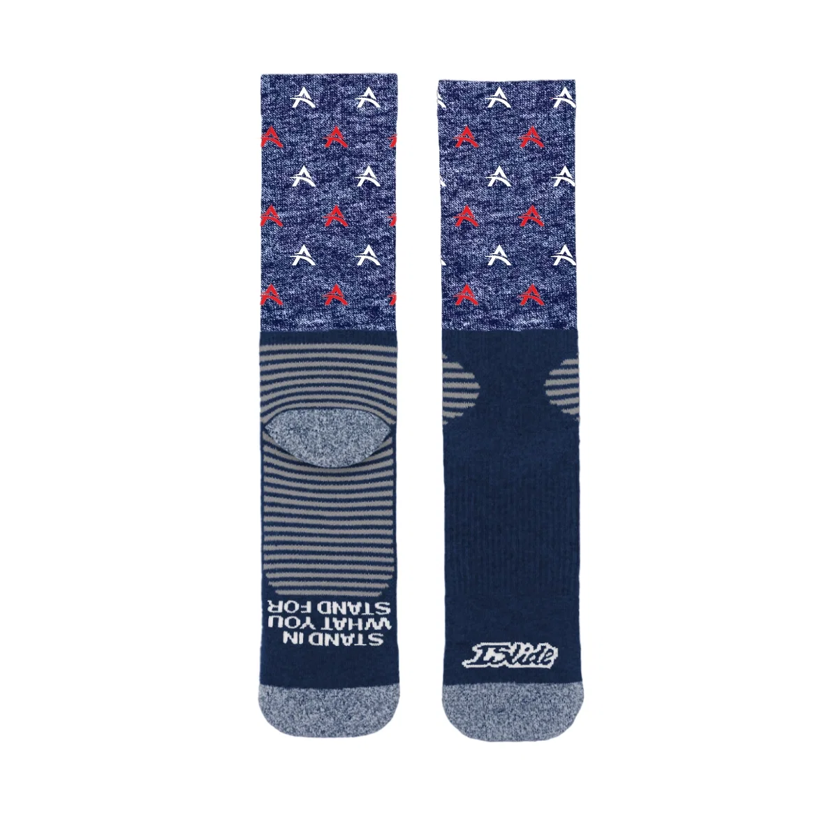 Navy socks folded together for display