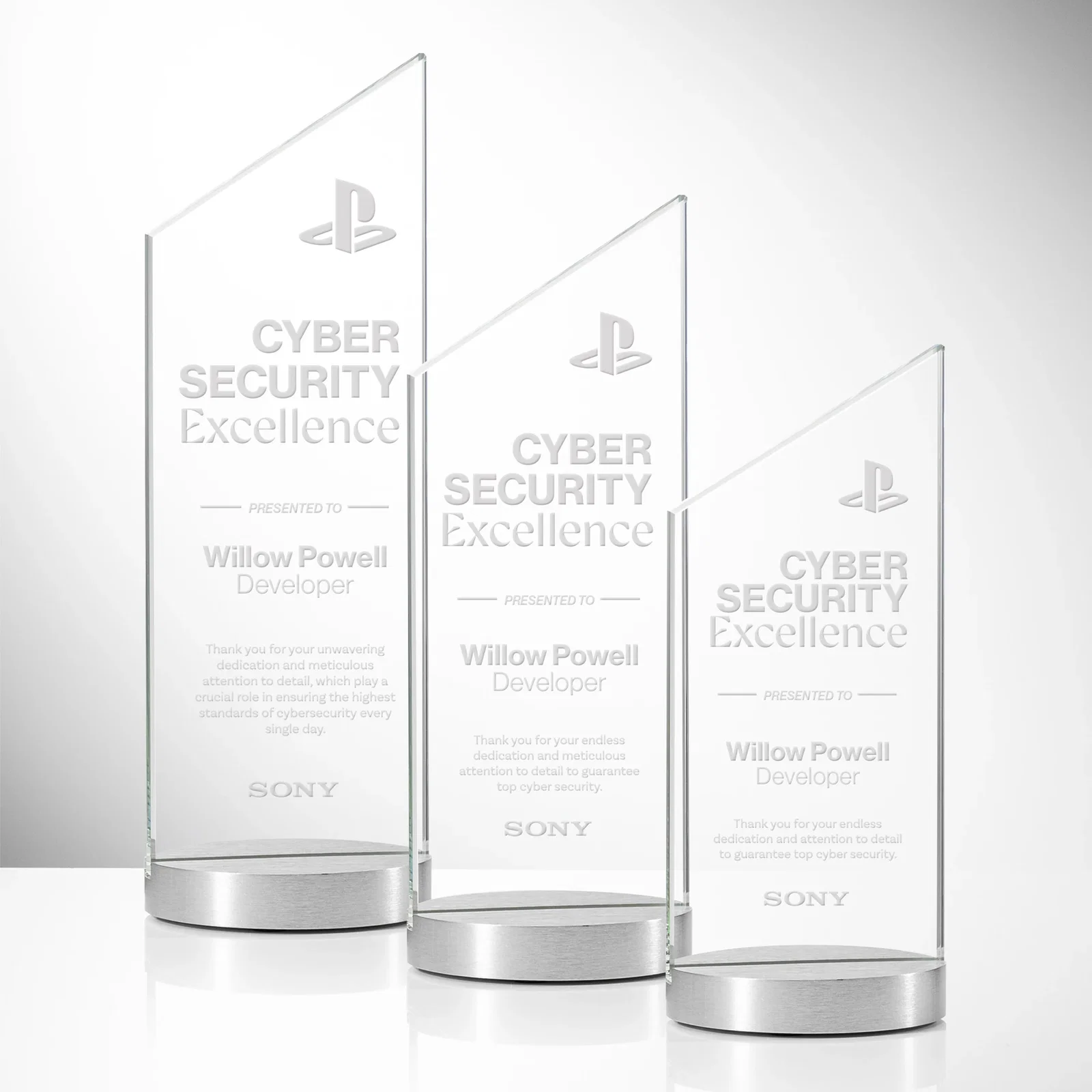 Custom Starfire Crystal Award with a Right-Facing Peak, metal awards for employee recognition