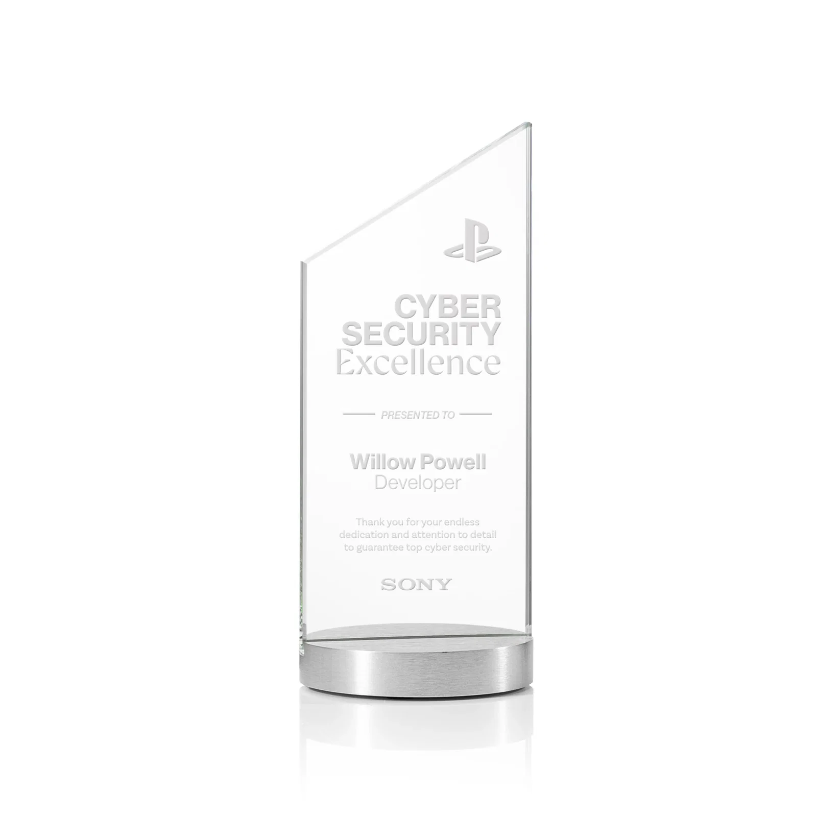 Custom Starfire Crystal Award with a Right-Facing Peak, metal awards for corporate award ceremonies