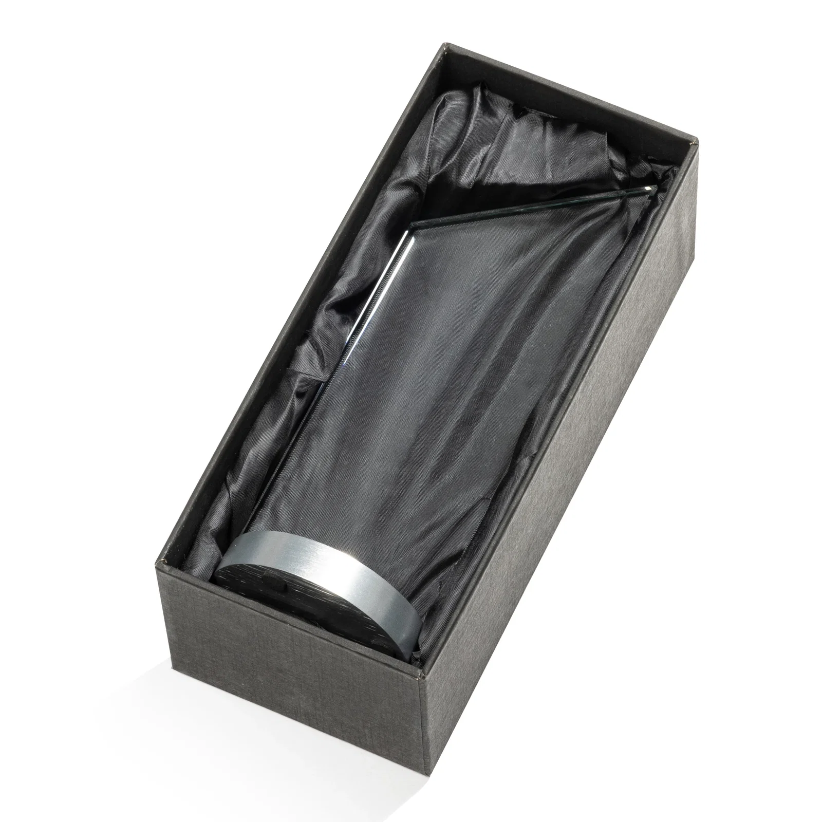 Custom Starfire Crystal Award with a Right-Facing Peak, metal awards for retirement presentations