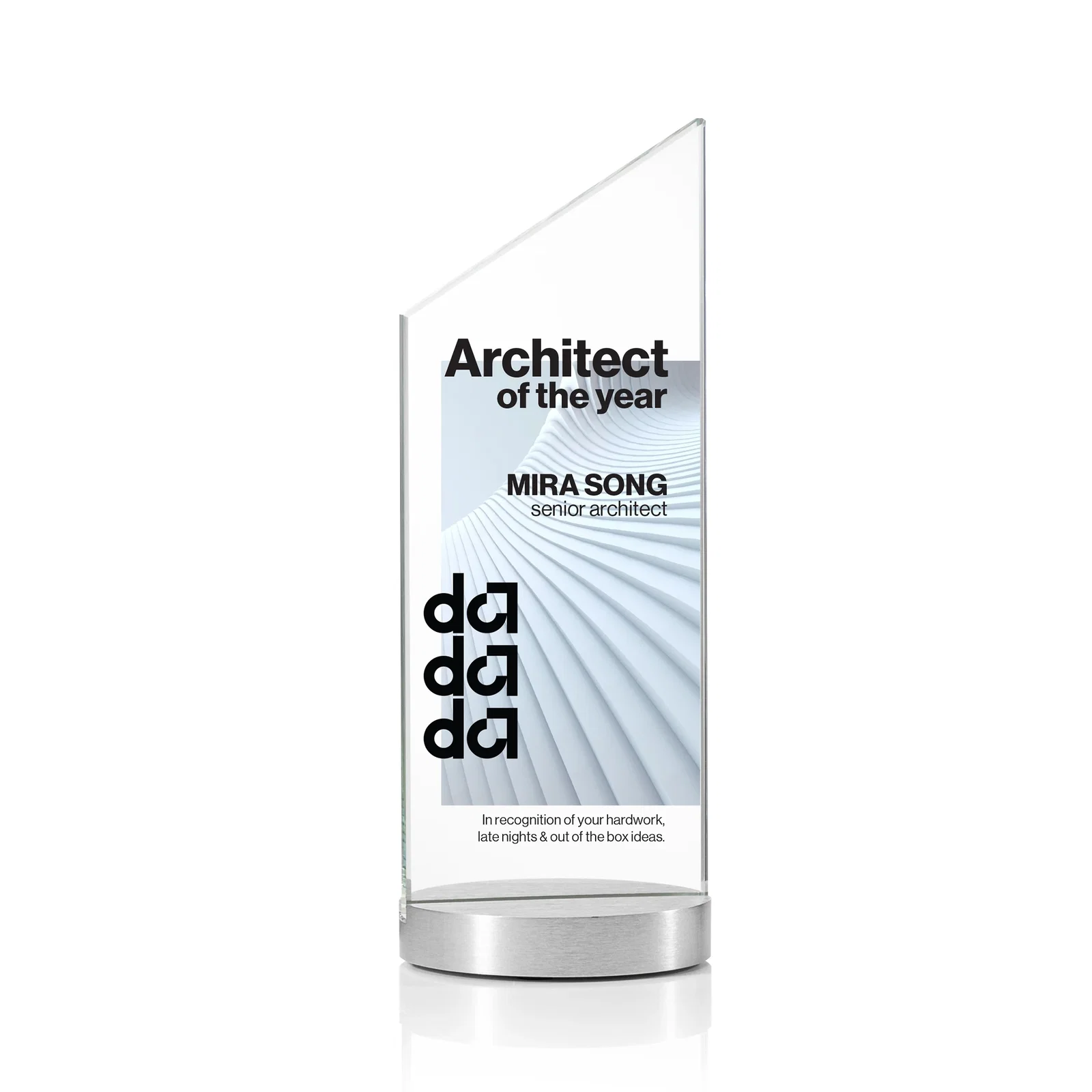 Custom Starfire Crystal Award with a Right-Facing Peak, metal awards for safety achievement programs