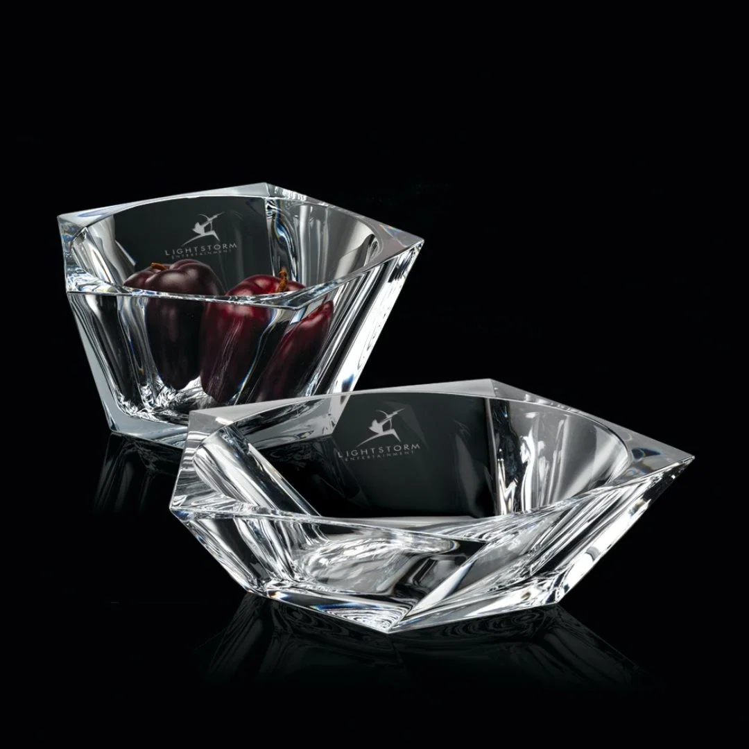 Custom Lead Free Crystalline Bowl with Hexagon and Circle Overlap for employee recognition