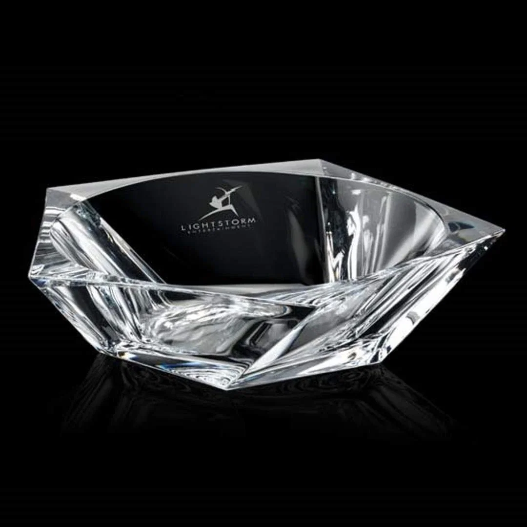 Custom Lead Free Crystalline Bowl with Hexagon and Circle Overlap for service anniversary gifts