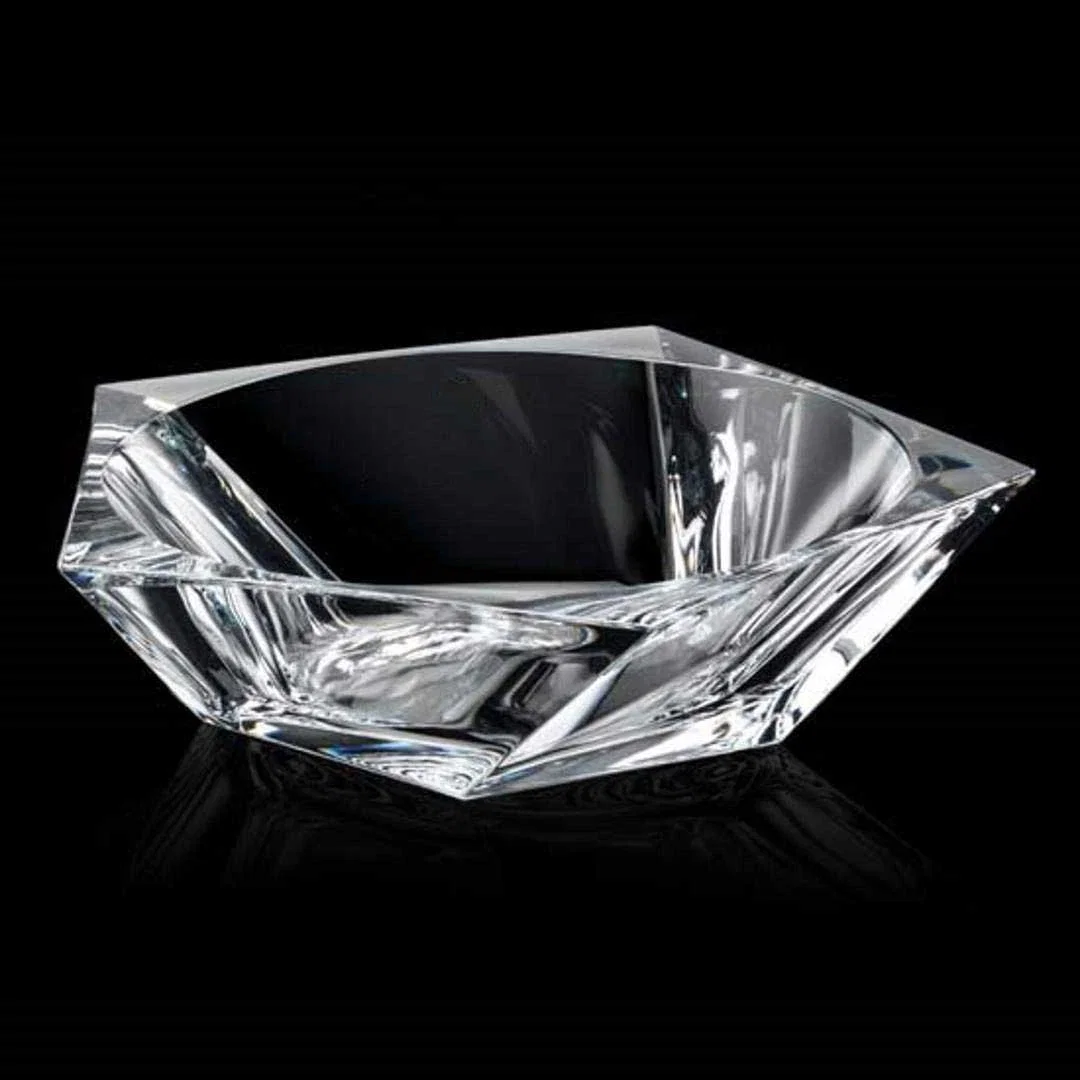 Custom Lead Free Crystalline Bowl with Hexagon and Circle Overlap for retirement presentations