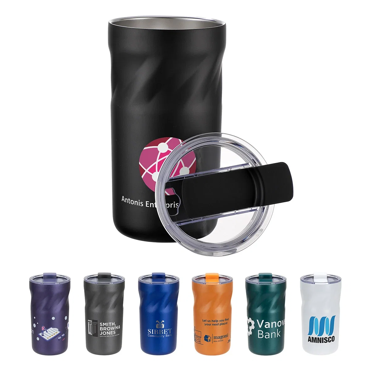 Custom Izzie 16 oz Eco-Friendly Vacuum Insulated Tumbler, front view of the branded tumbler