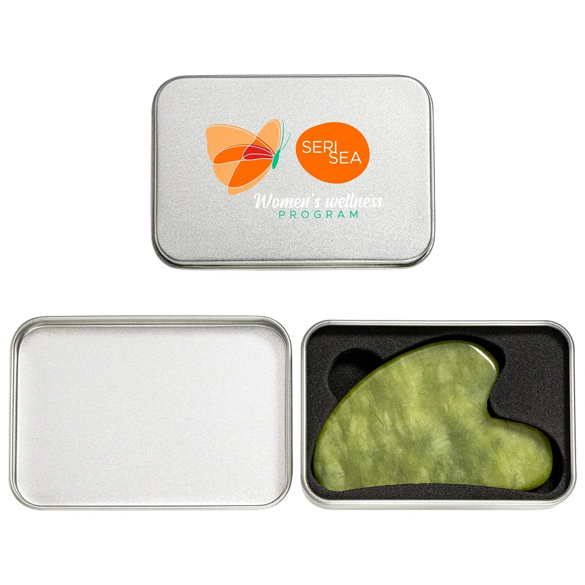 Custom Jade Massage Stone, front view of the branded massage stone
