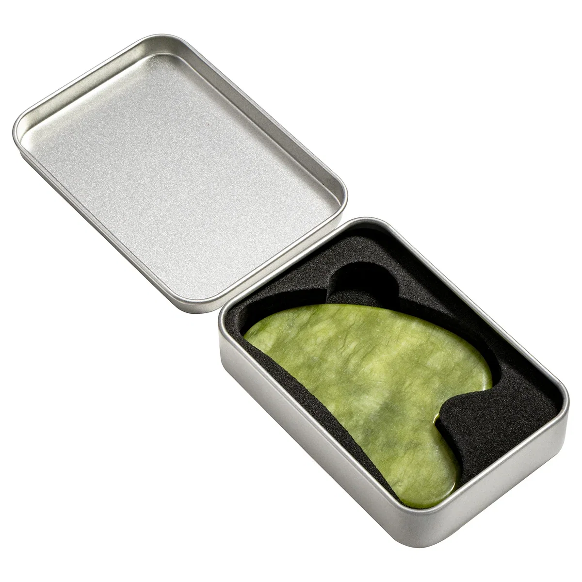 Angled view of the Jade Massage Stone resting on a flat surface
