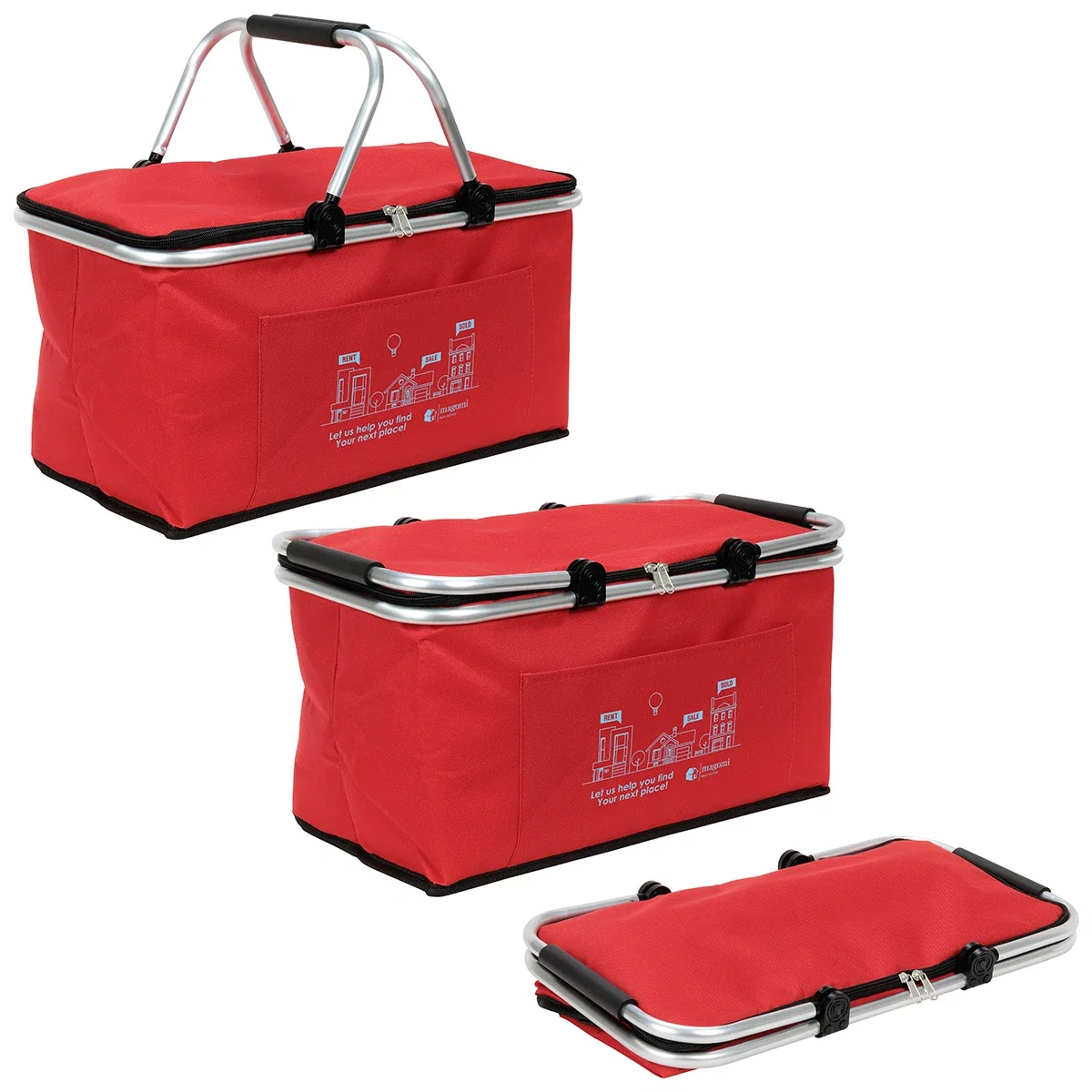 Open view of the branded Jamboree Insulated Hard Frame Picnic Basket showing the insulated interior