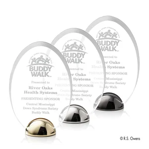 Beveled Acrylic Oval Award on Cast Metal Hemisphere Base