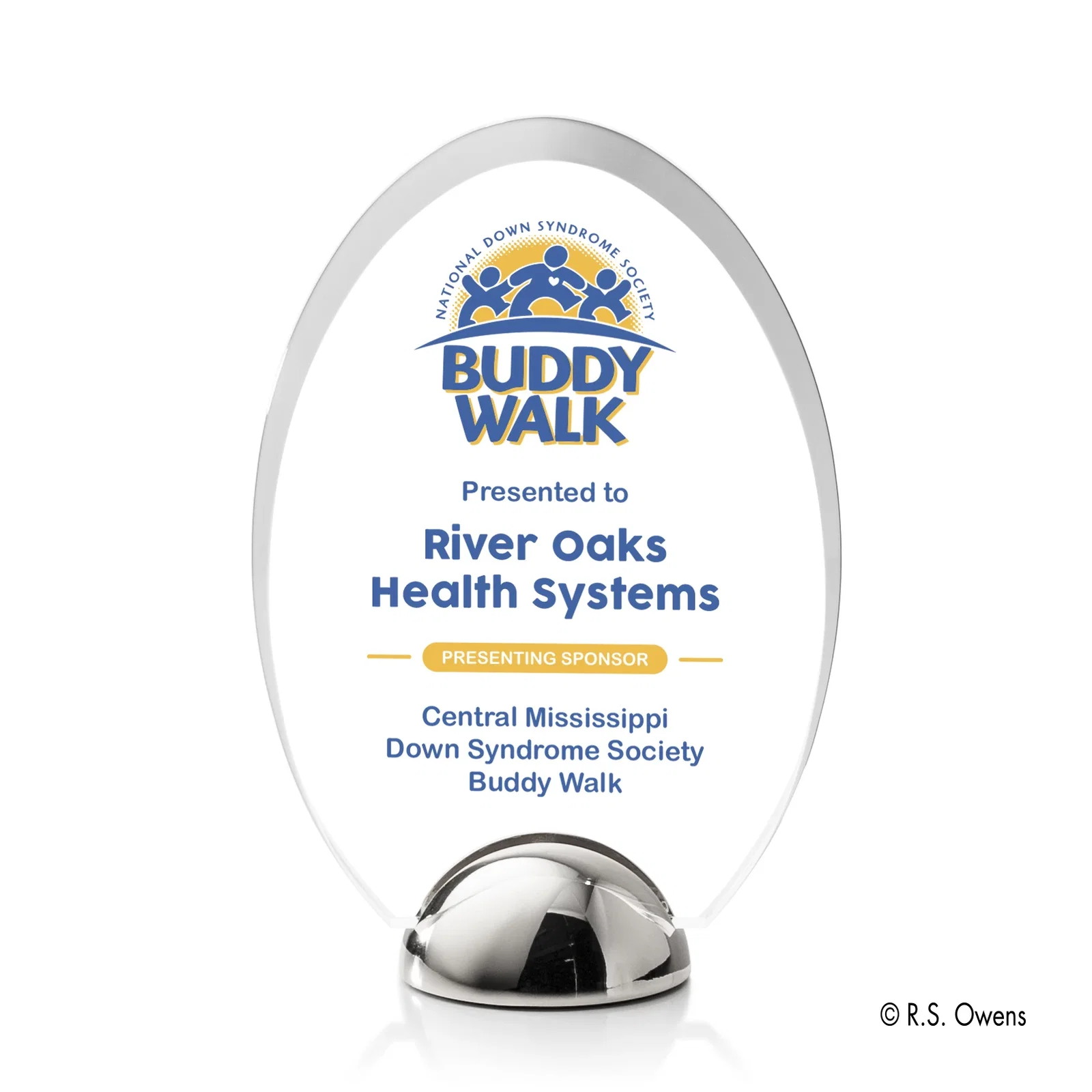 Custom Beveled Acrylic Oval Award on Cast Metal Hemisphere Base for graduation ceremonies