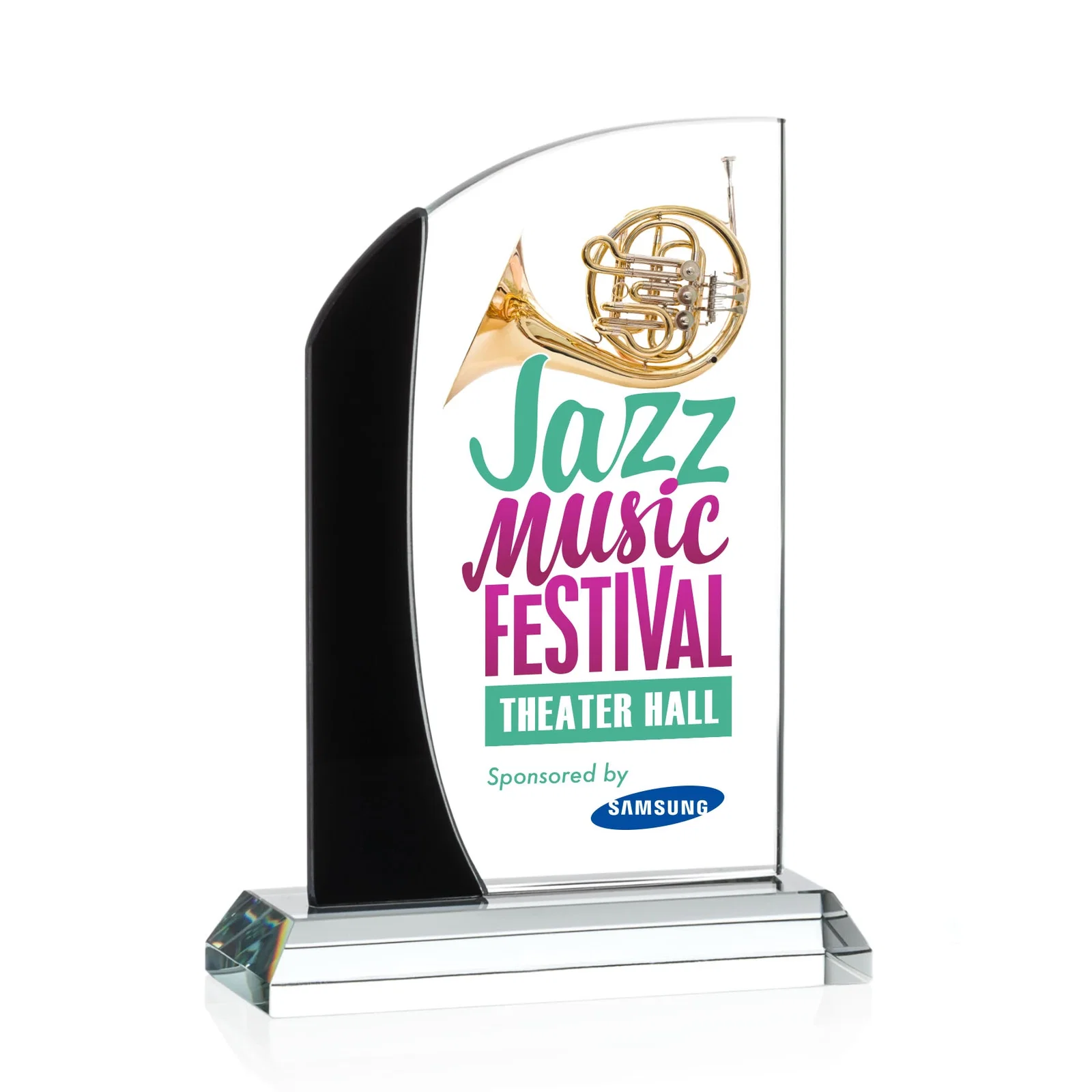 Custom Starfire Crystal Arch Award with Layered Blue Accent, awards for dealer and partner awards