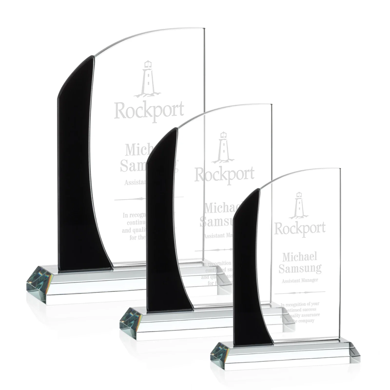 Custom Starfire Crystal Arch Award with Layered Blue Accent, awards for retirement presentations