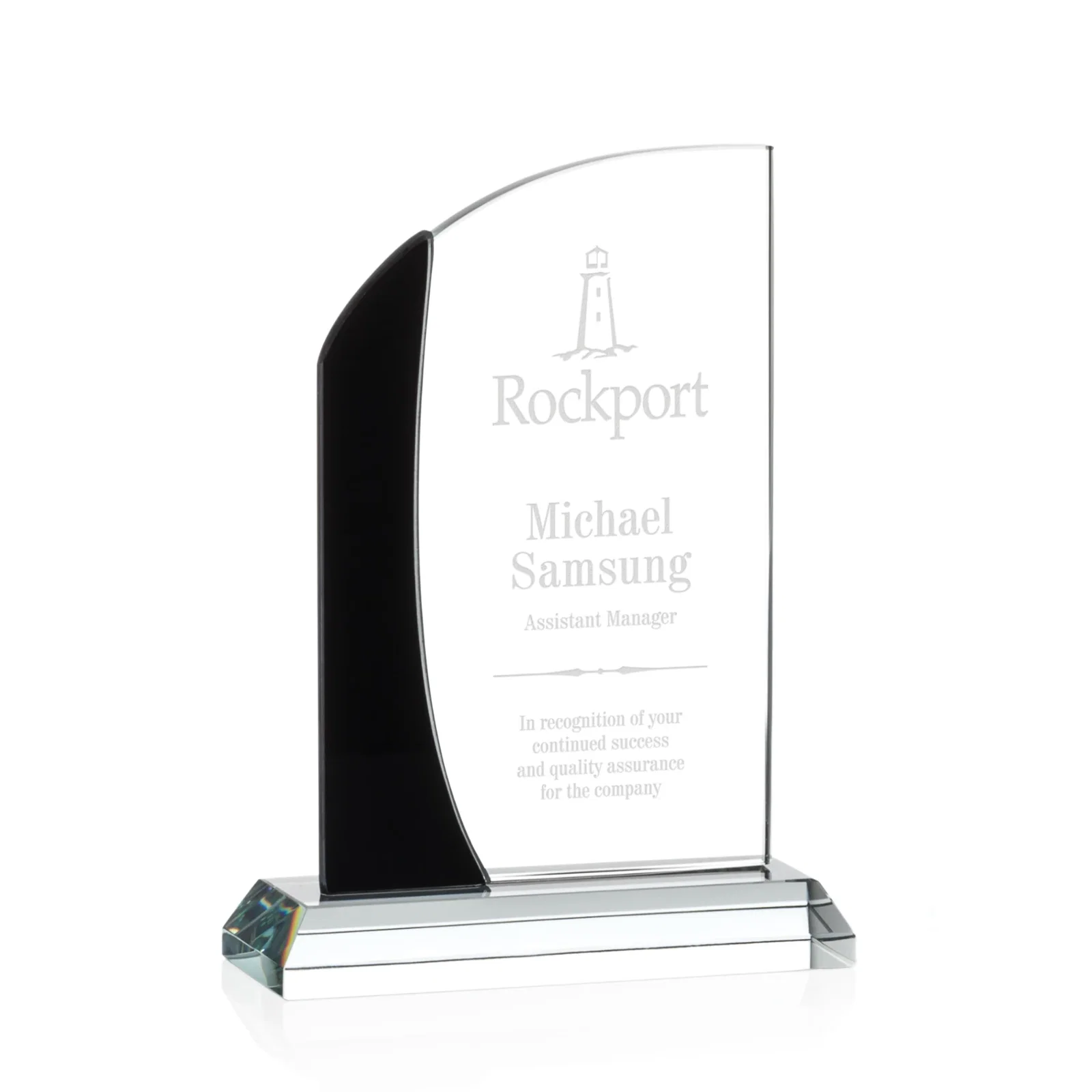 Custom Starfire Crystal Arch Award with Layered Blue Accent, awards for team milestone celebrations