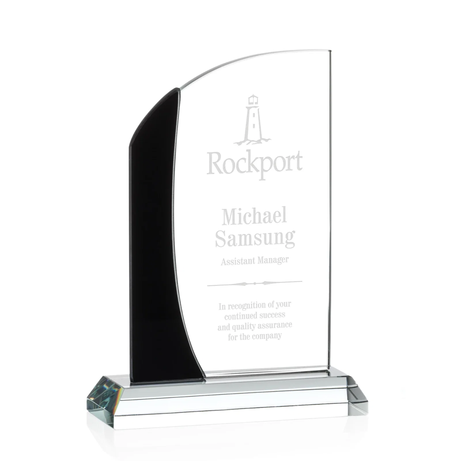 Custom Starfire Crystal Arch Award with Layered Blue Accent, awards for donor appreciation