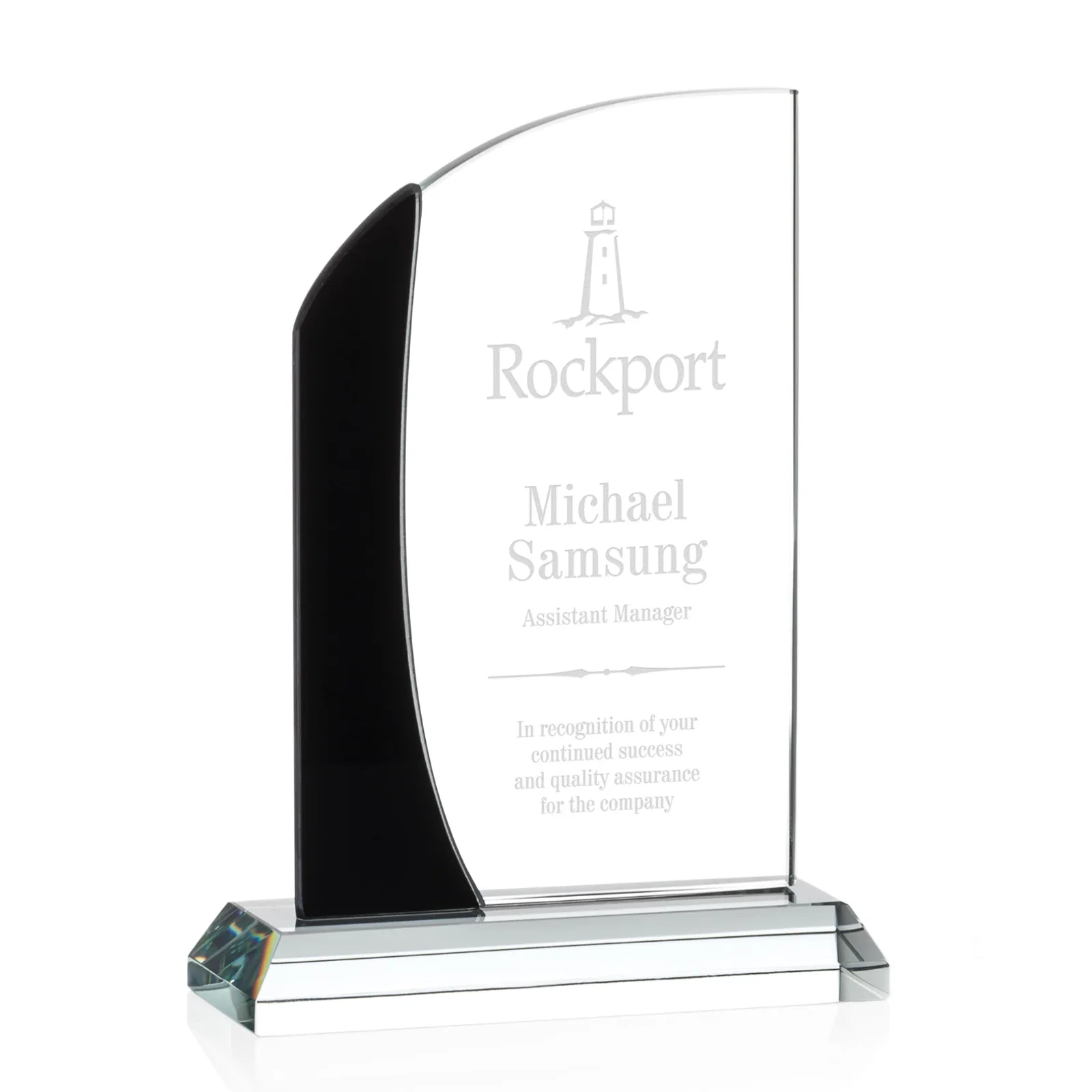 Custom Starfire Crystal Arch Award with Layered Blue Accent, awards for graduation ceremonies