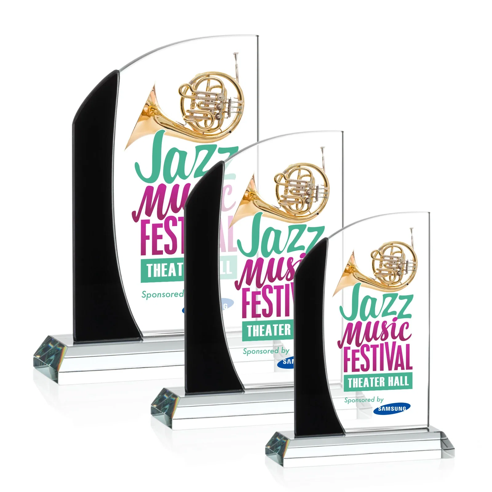 Custom Starfire Crystal Arch Award with Layered Blue Accent, awards for safety achievement programs