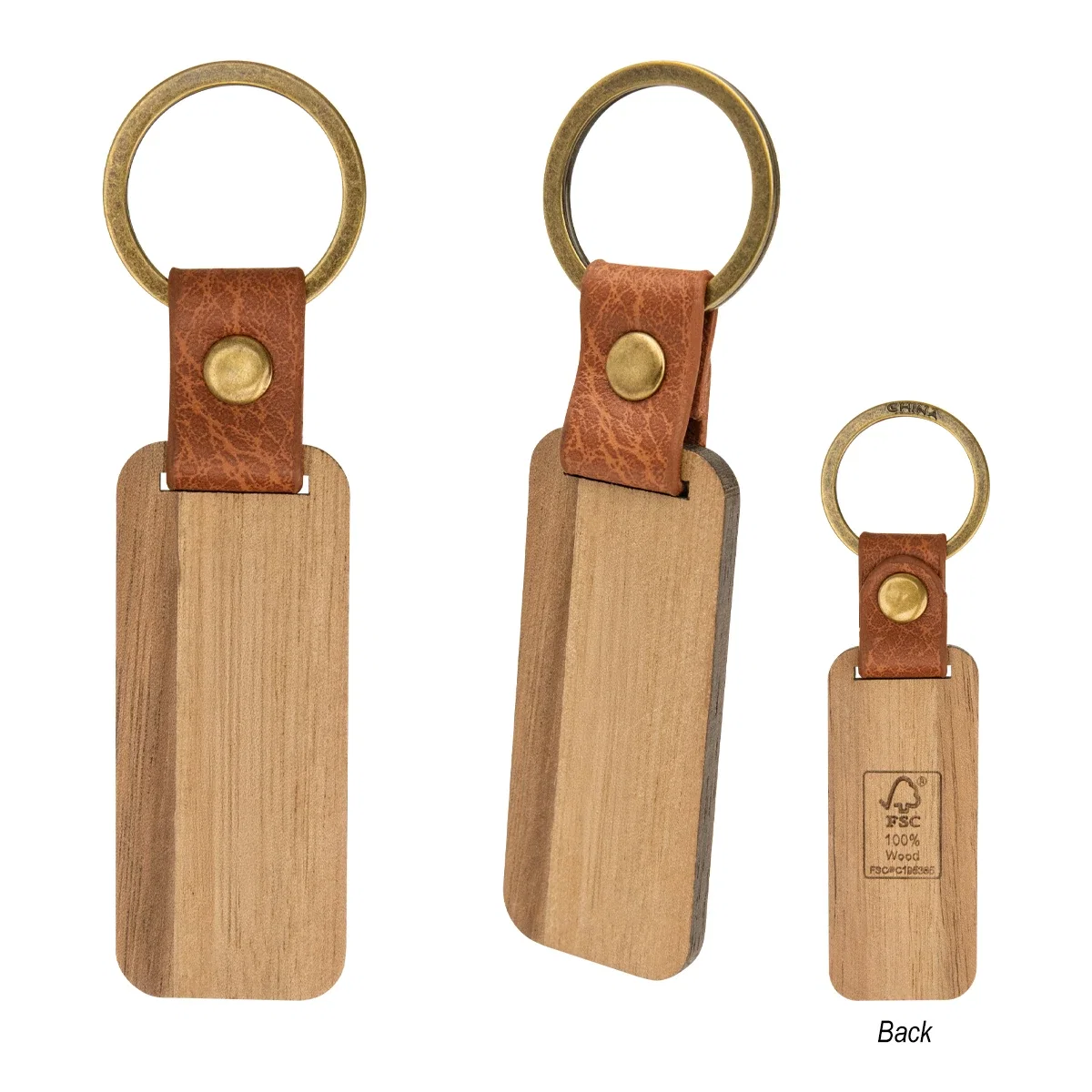Back of the timber keychain shown without any markings