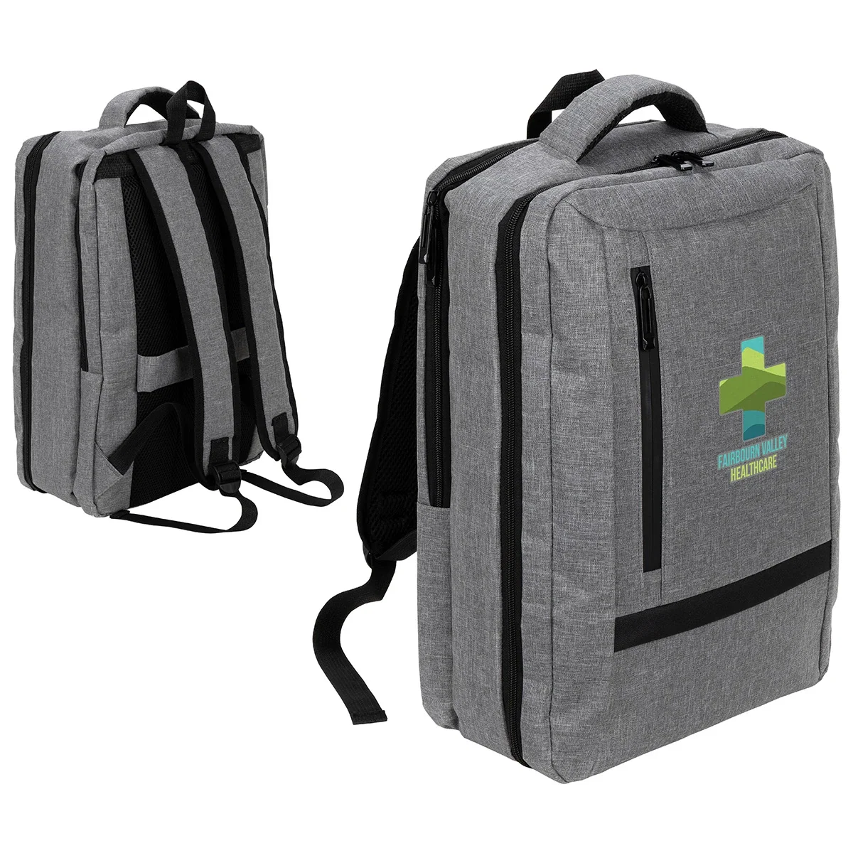 Close-up of the branded Jasper Travel Backpack's logo imprint area