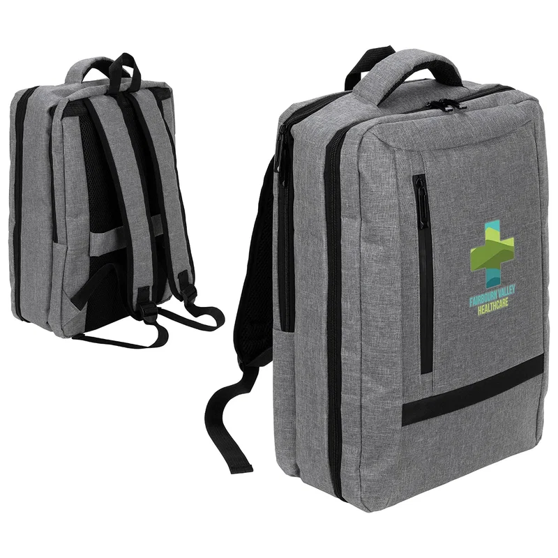 Close-up of the branded Jasper Travel Backpack's logo imprint area