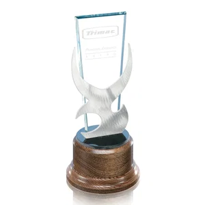 Starfire Crystal and Brushed Aluminum Trophy on Oak Base
