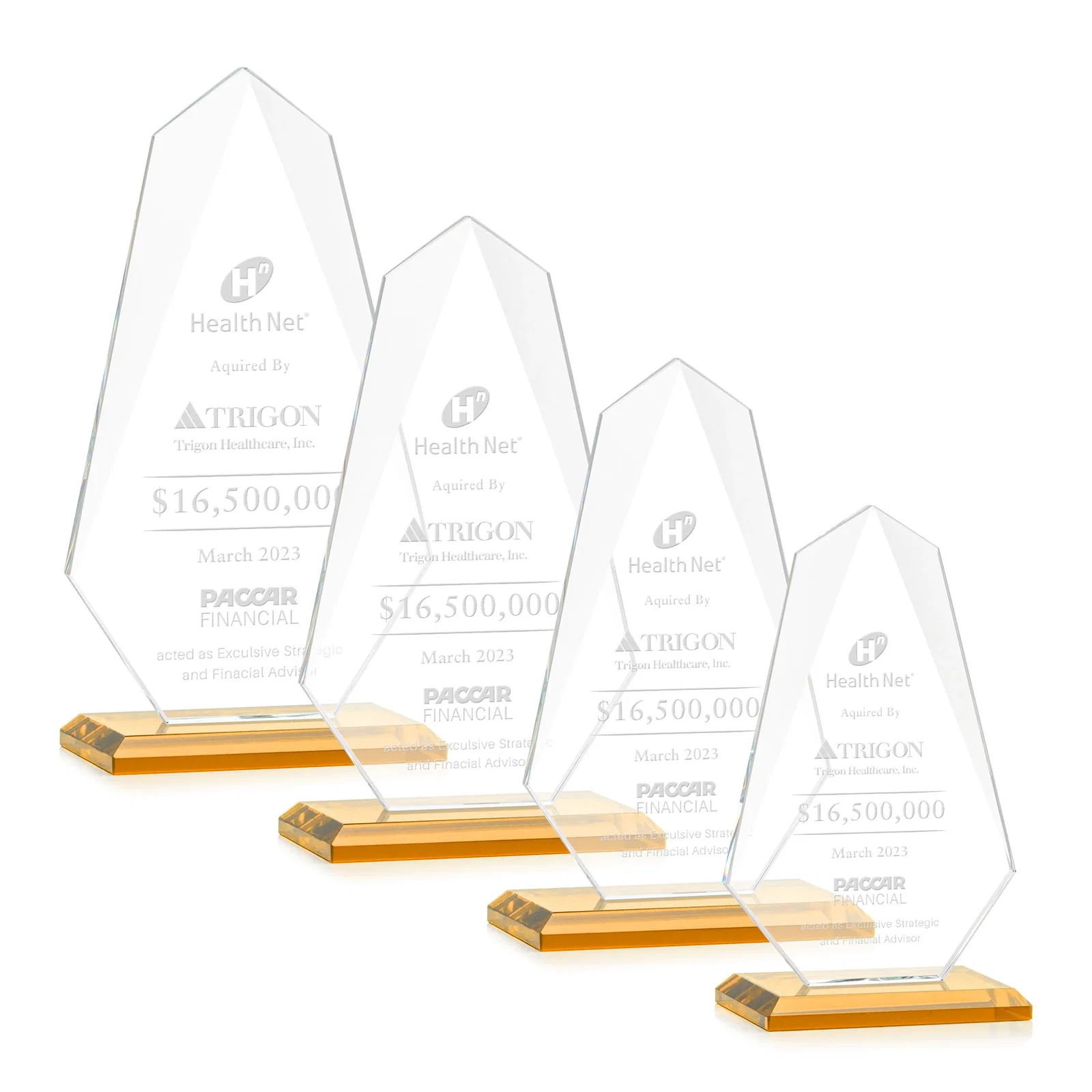Custom Jade Glass Award, Bevel Widens at Top, Tapers to the Base for graduation ceremonies