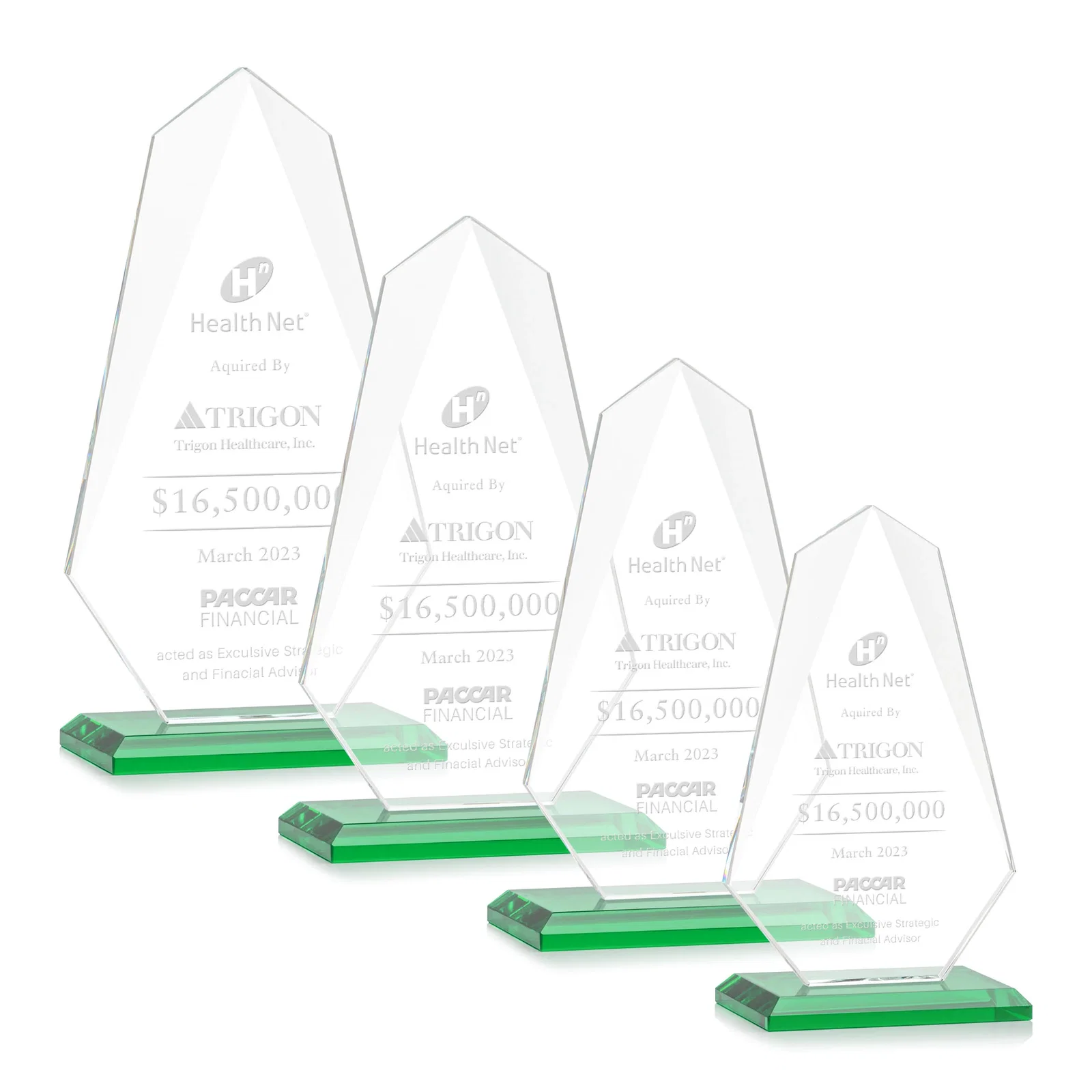 Personalized Jade Glass Award, Bevel Widens at Top, Tapers to the Base for employee recognition