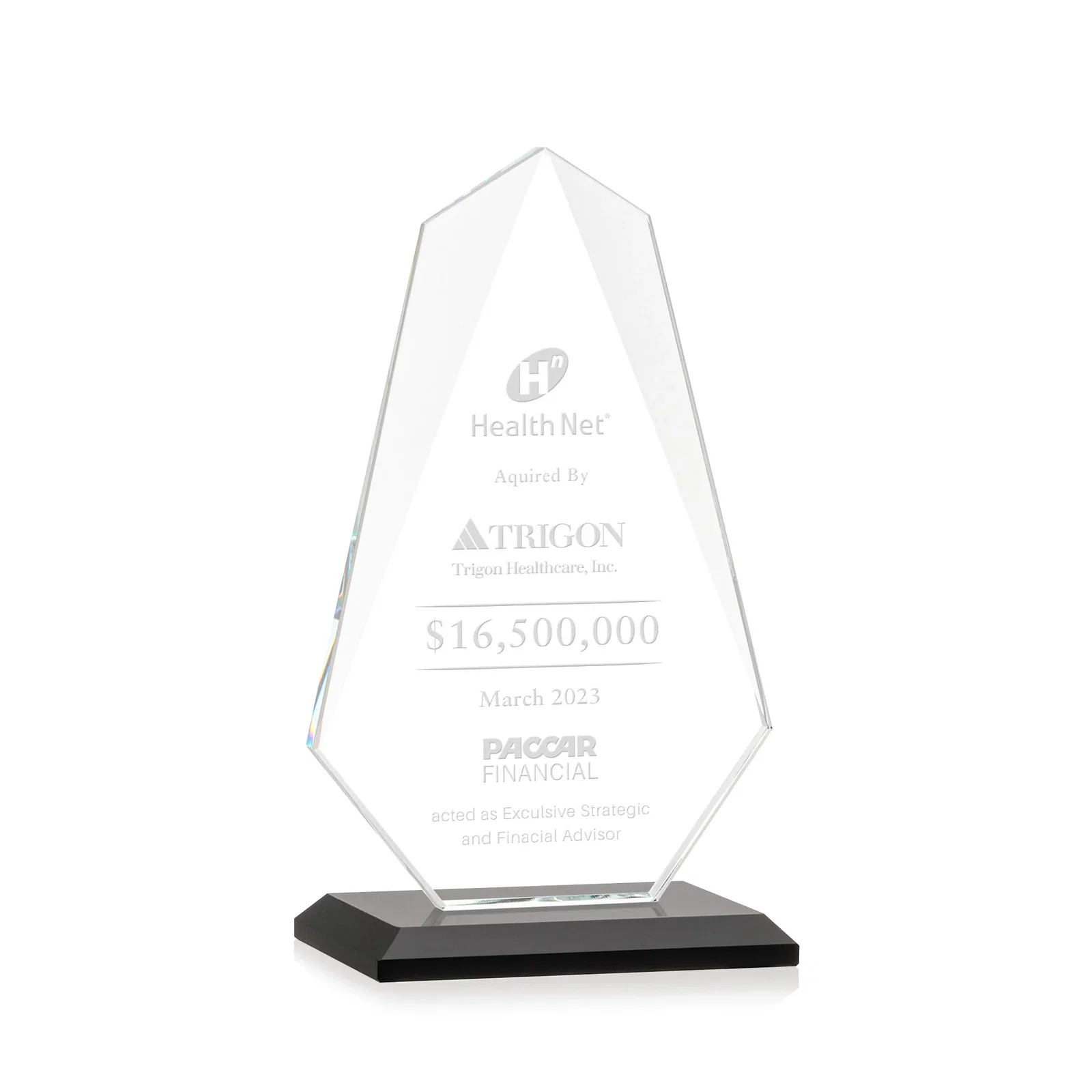 Personalized Jade Glass Award, Bevel Widens at Top, Tapers to the Base for donor appreciation