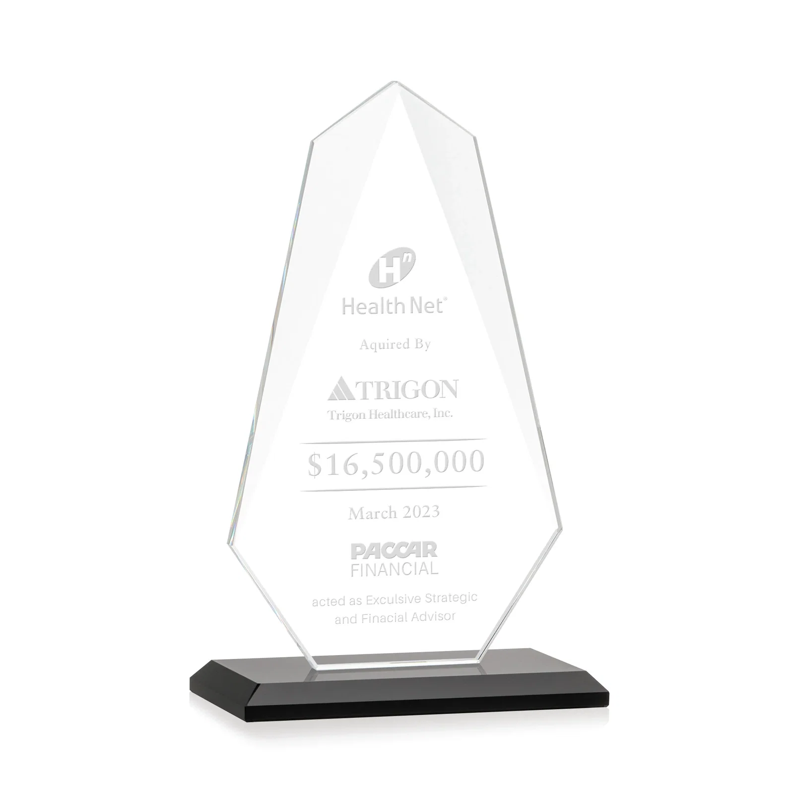 Personalized Jade Glass Award, Bevel Widens at Top, Tapers to the Base for graduation ceremonies