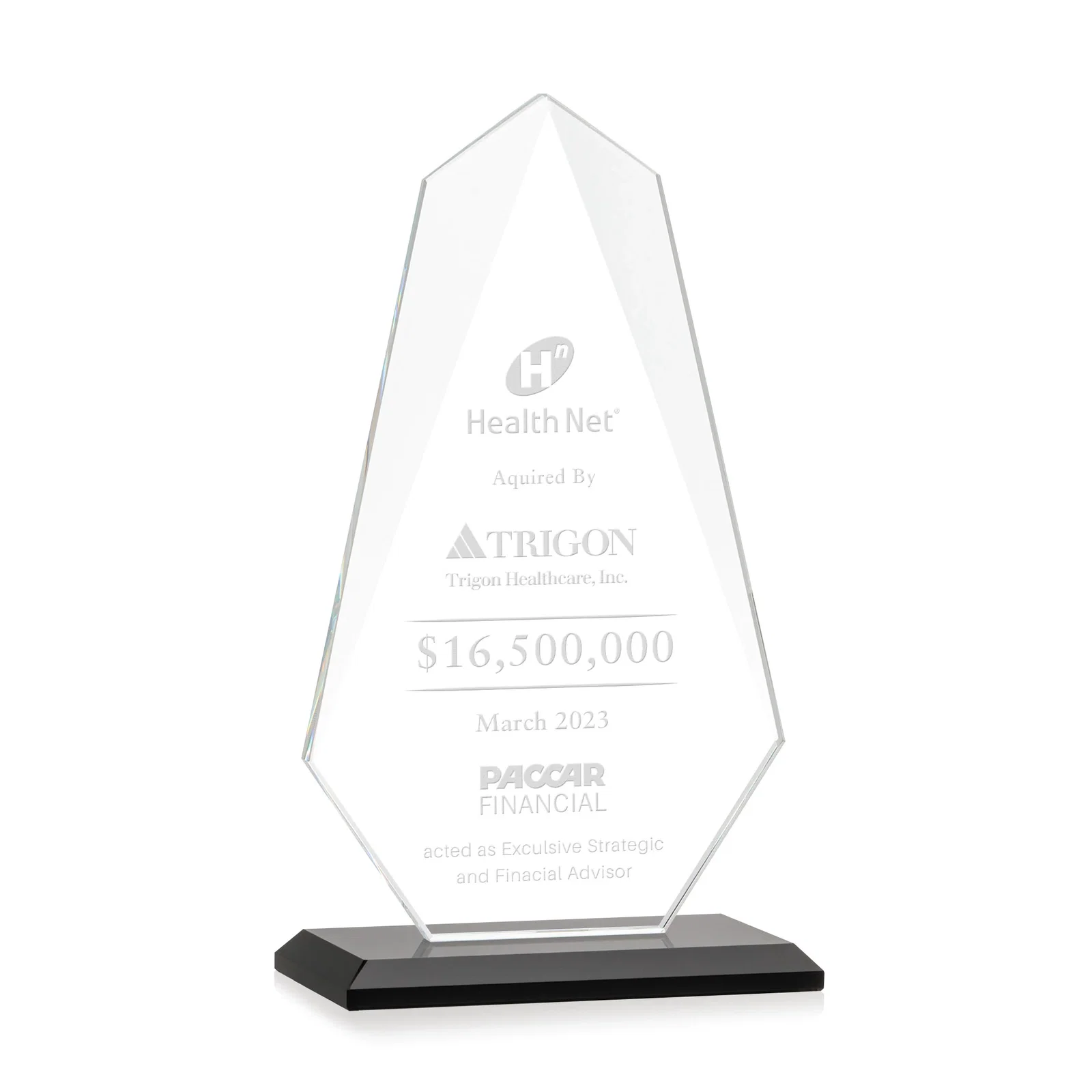 Personalized Jade Glass Award, Bevel Widens at Top, Tapers to the Base for safety achievement programs
