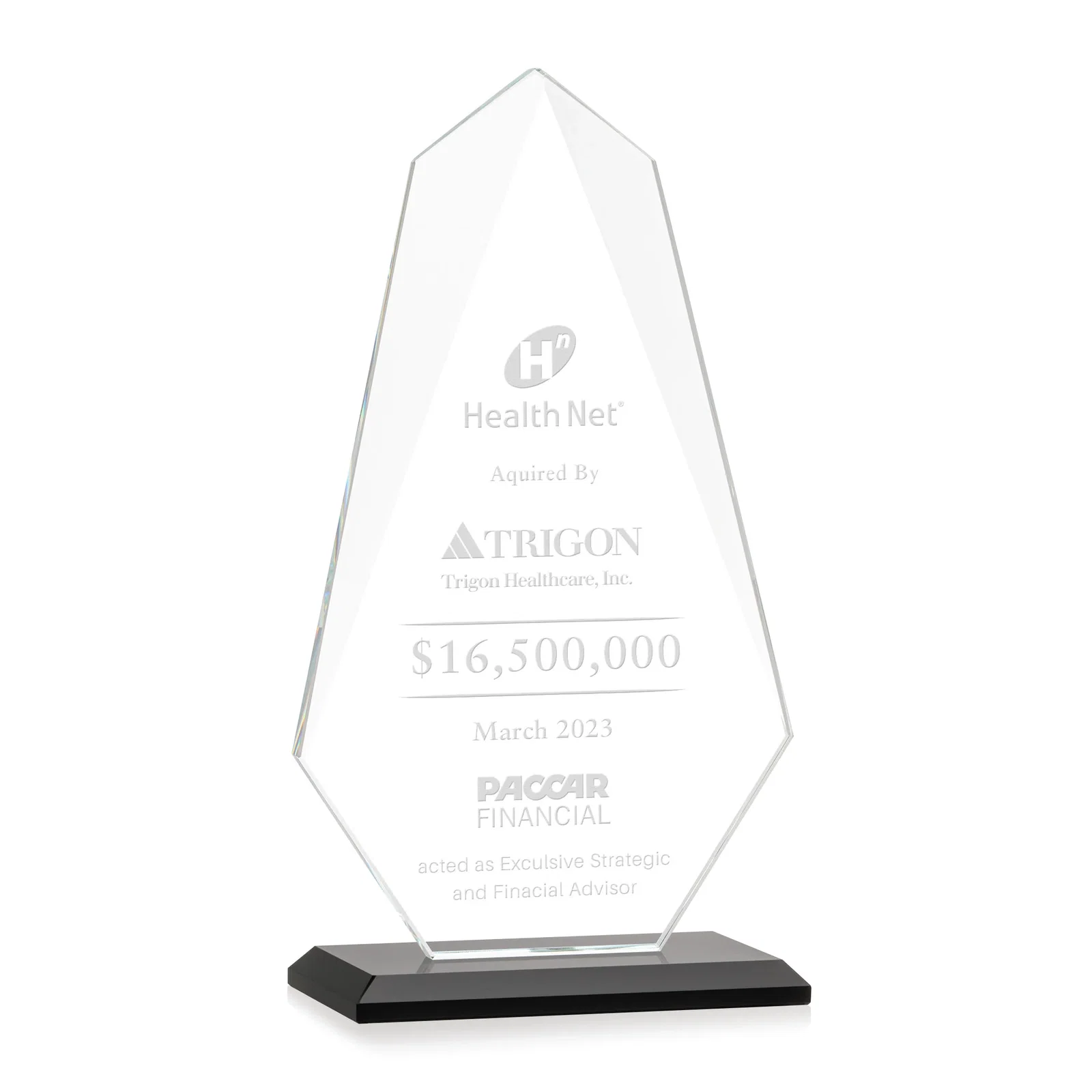 Personalized Jade Glass Award, Bevel Widens at Top, Tapers to the Base for volunteer appreciation