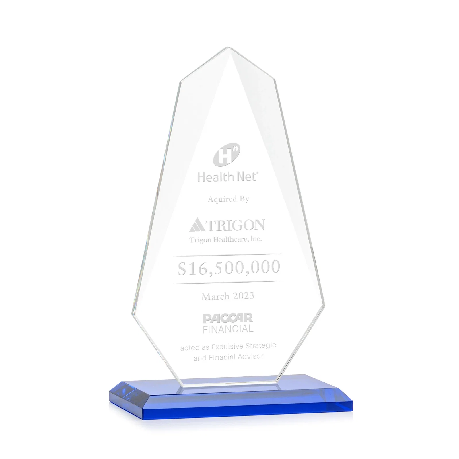 Promotional Jade Glass Award, Bevel Widens at Top, Tapers to the Base for employee recognition