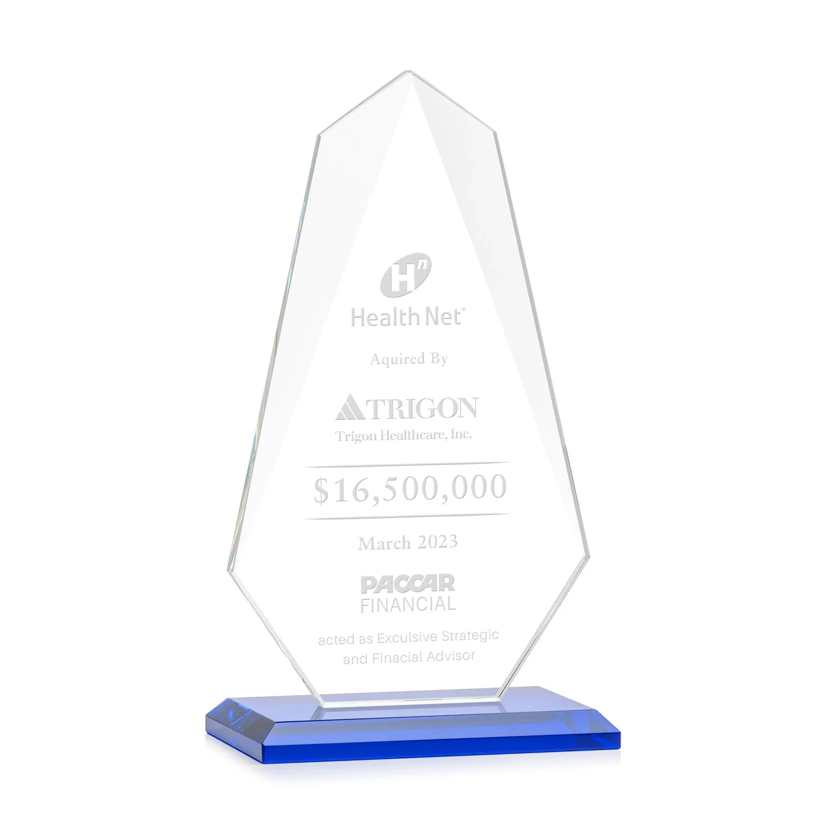Promotional Jade Glass Award, Bevel Widens at Top, Tapers to the Base for corporate award ceremonies