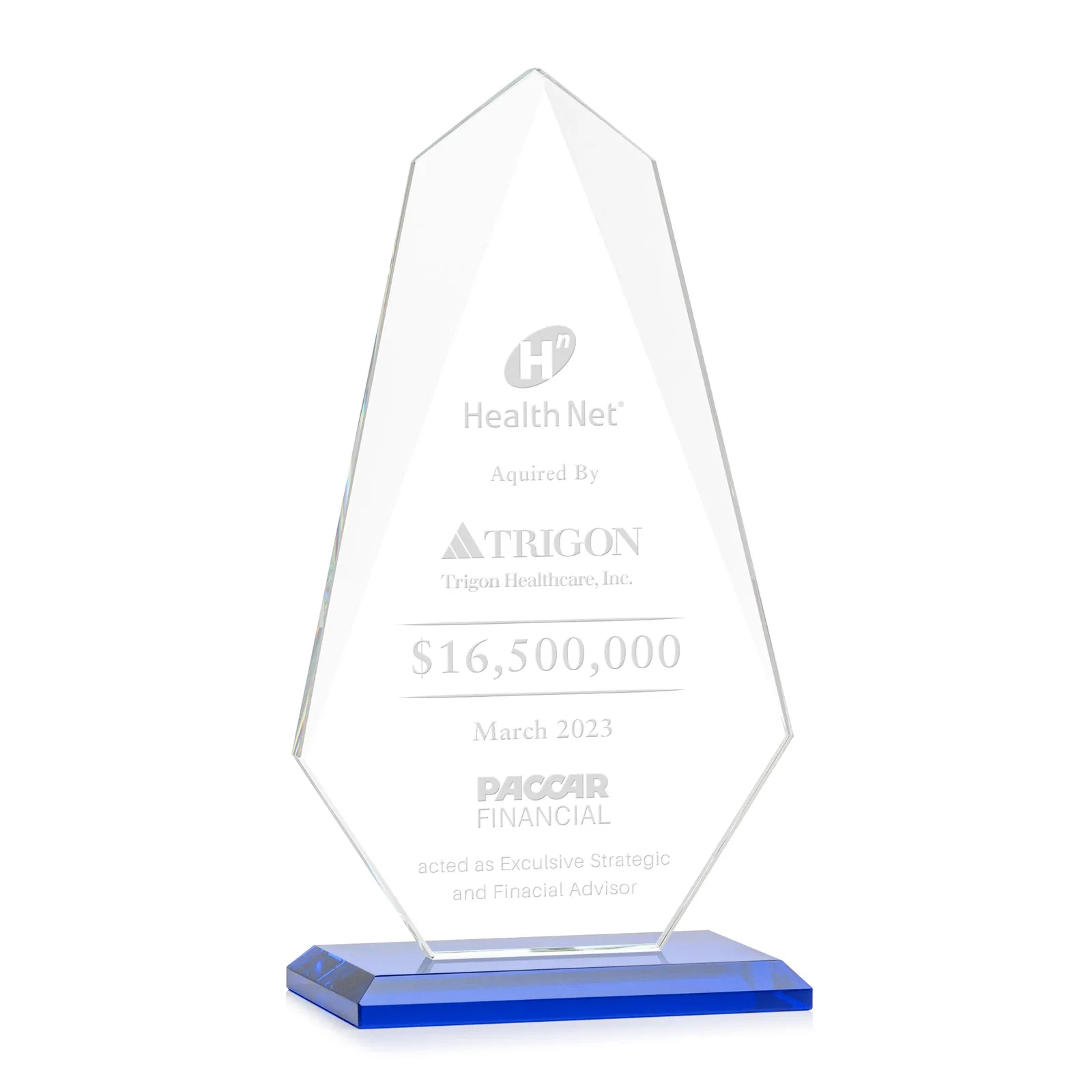Promotional Jade Glass Award, Bevel Widens at Top, Tapers to the Base for service anniversary gifts