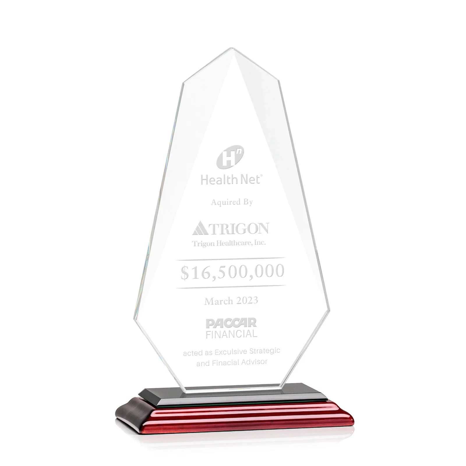 Promotional Jade Glass Award, Bevel Widens at Top, Tapers to the Base for team milestone celebrations