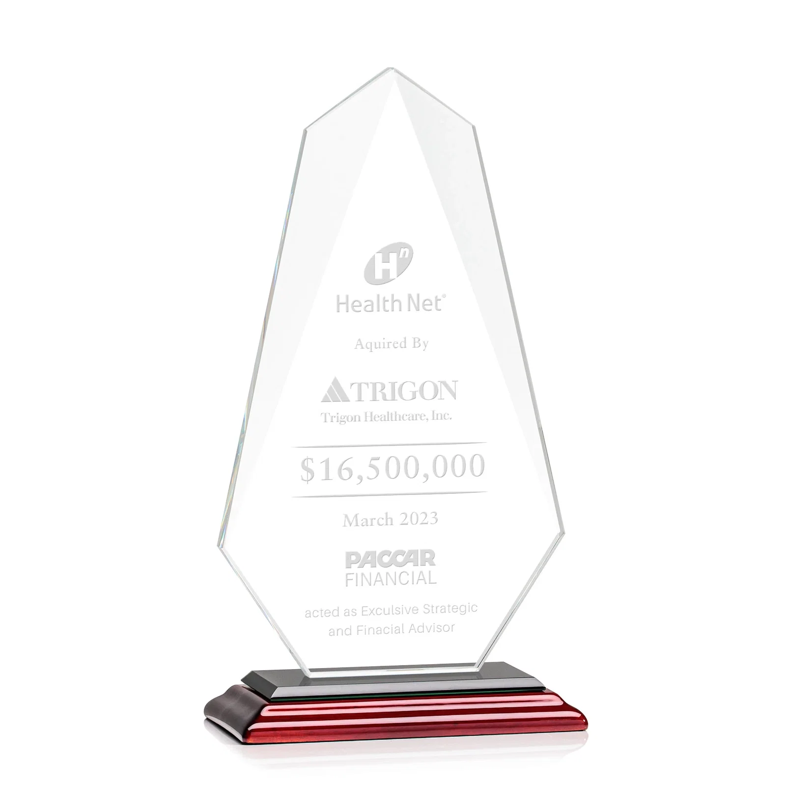 Promotional Jade Glass Award, Bevel Widens at Top, Tapers to the Base for donor appreciation