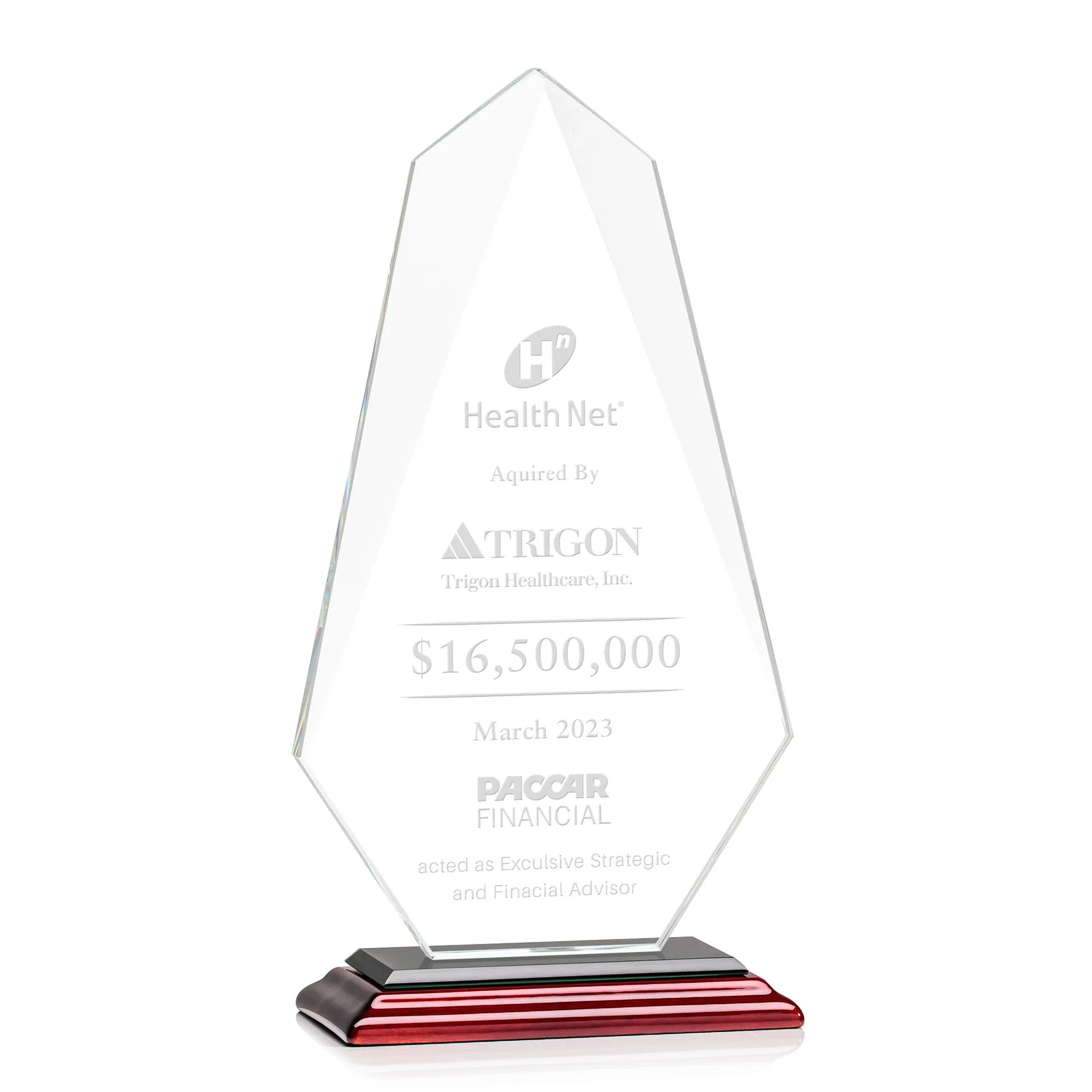 Promotional Jade Glass Award, Bevel Widens at Top, Tapers to the Base for graduation ceremonies